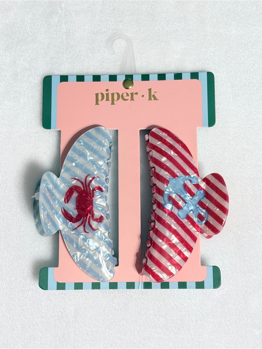 Piper K Nautical Crab & Anchor Hair Clips - Red & Light Blue